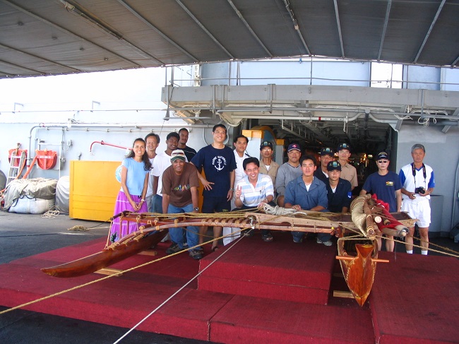 Taiwan canoe - safely on board and secured.