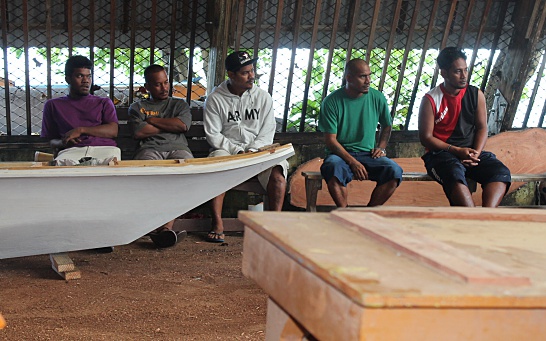 GEF trainees Etri John, Thompson Johnson, Adija Lometo, Matson John and Rusty Riklon on first day. Photo: Suemina Bohanny